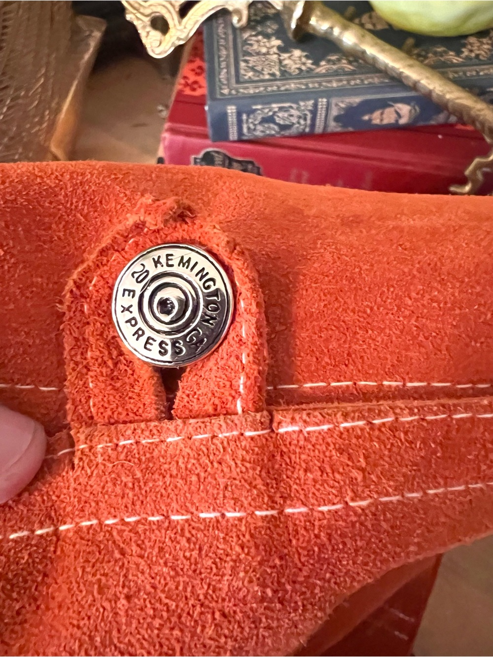 Vintage Orange Suede 1970’s Mod Micro Mini Skirt With Remington Buttons & Pocket - Picture 9 of 11